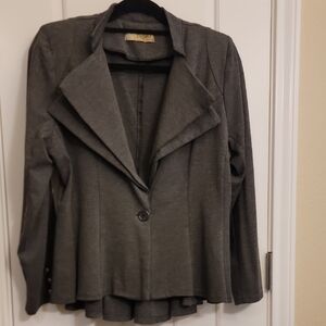 Hybrid & company Charcoal Gray Draped Open Lapel Single-Button Blazer